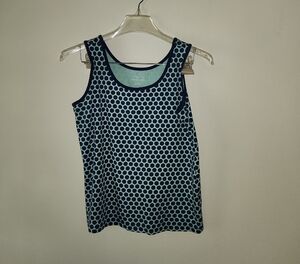 Lands' End Women's Navy and White Polka Dot Tank Top